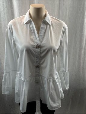 Rafaella White Button-Front Peplum Shirt with Decorative Buttons S